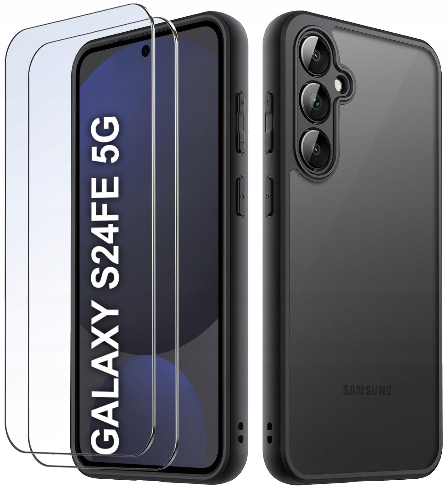 Etui do Samsung S24 FE MATOWE WZMACNIANE CZARNE ZESTAW 2x SZKŁO