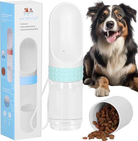 Springos Butelka na wodę i karmę dla psa, kota, z poidełkiem 350 ml turystyczna UNIWERSALNY