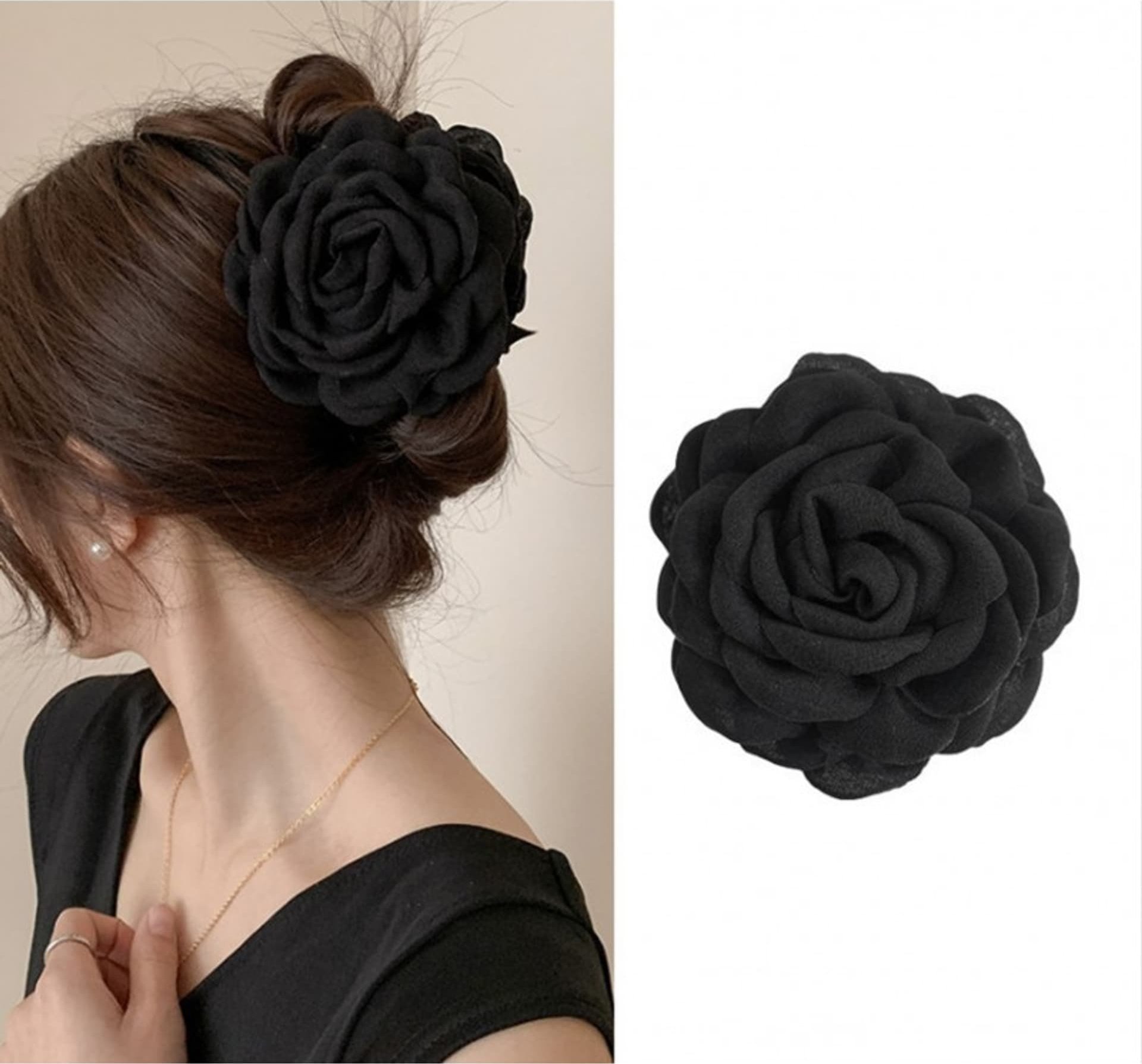 eCarla Spinka do włosów duża klamra XL kwiat róża czarna 9cm SP288CZ