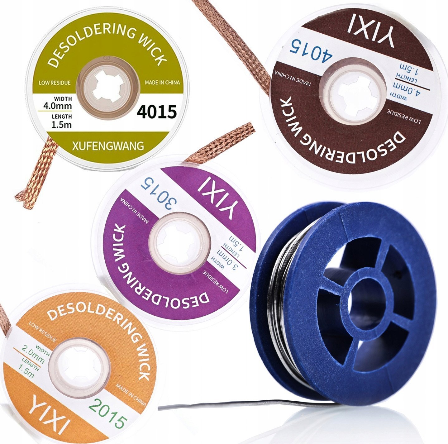 Rosfix Rosfix Cyna lutownicza w szpuli 0,8mm 10g+plecionka 4mmX1,5m+plecionka 3mm x 1,5m+plecionka 2mm x 1,5m+plecionka 3,5mm x 1,5m