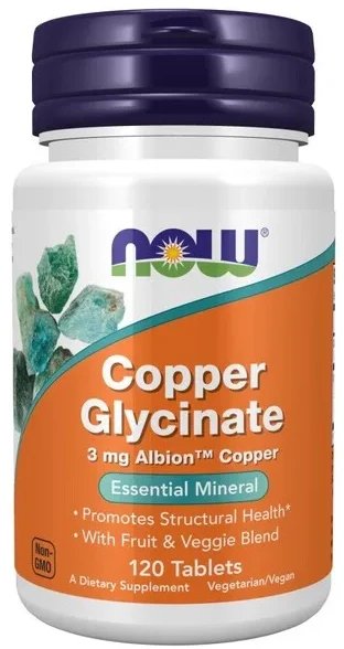 Now Foods - Glicynian Miedzi, 120 tabletek