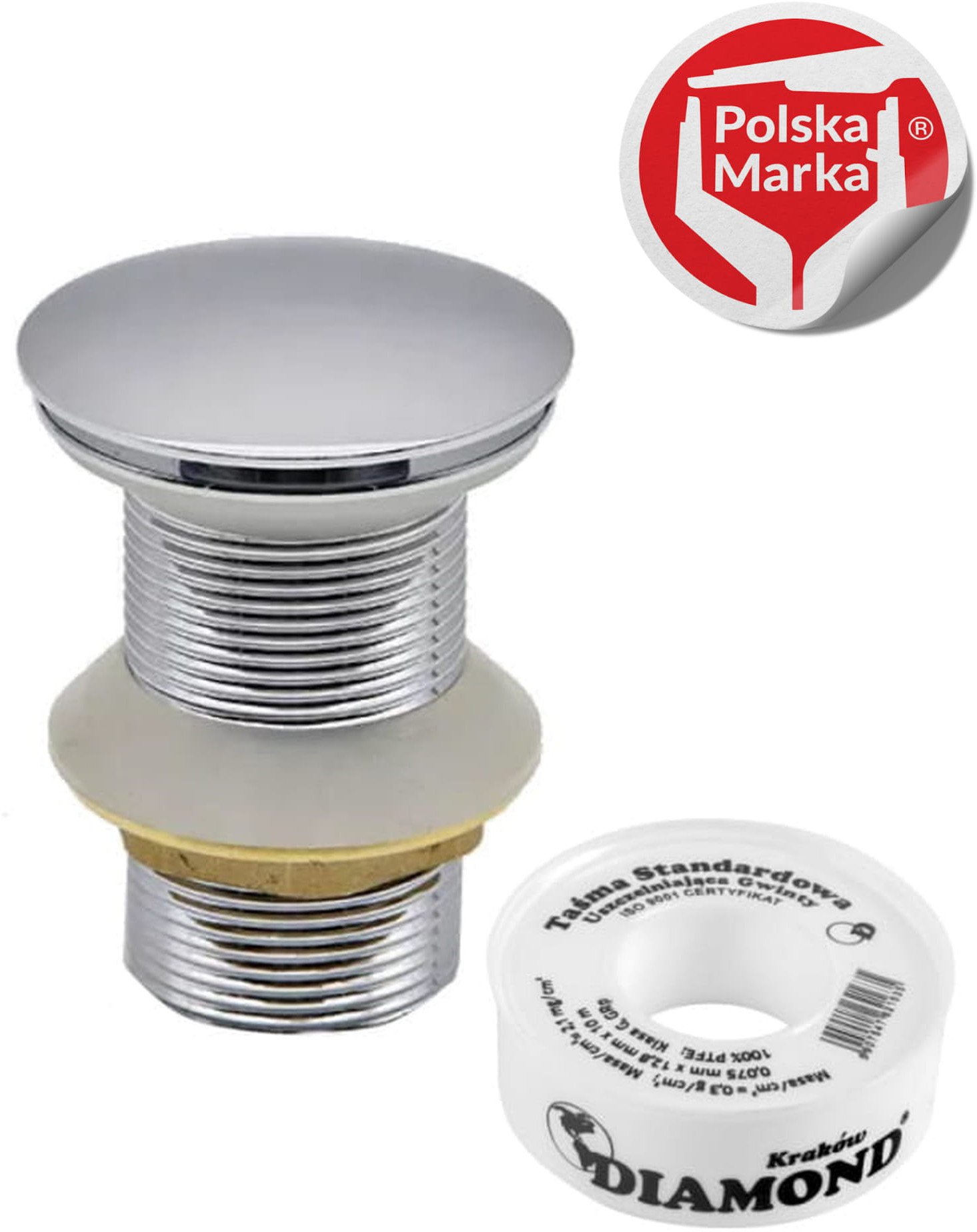 SOTBE Korek umywalkowy typu KLIK-KLAK metalowy bez przepływu. Kolor chrom