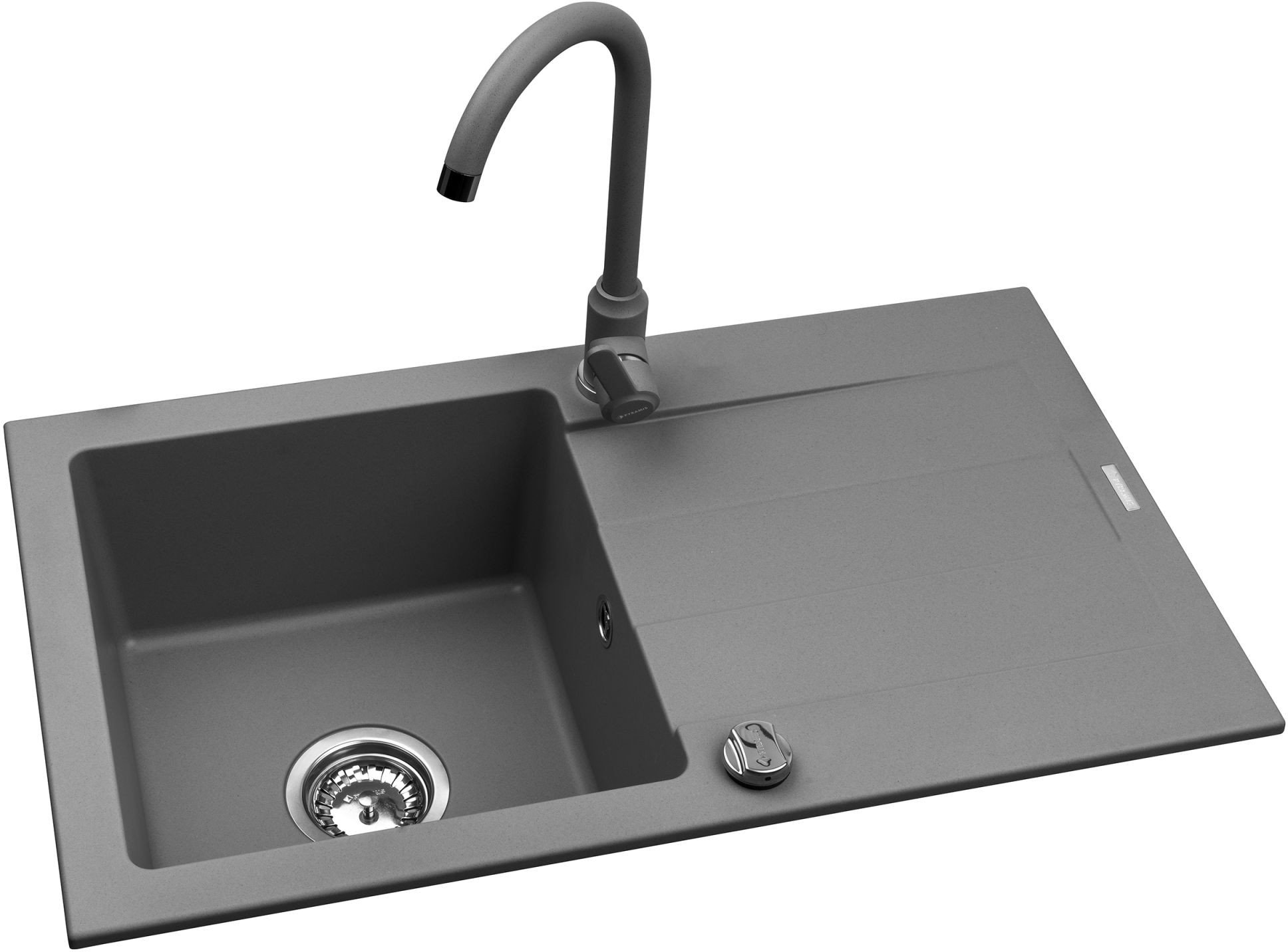 Pyramis Zlew. SPARTA 76x44 1B 1D szary + Bateria LUNGO