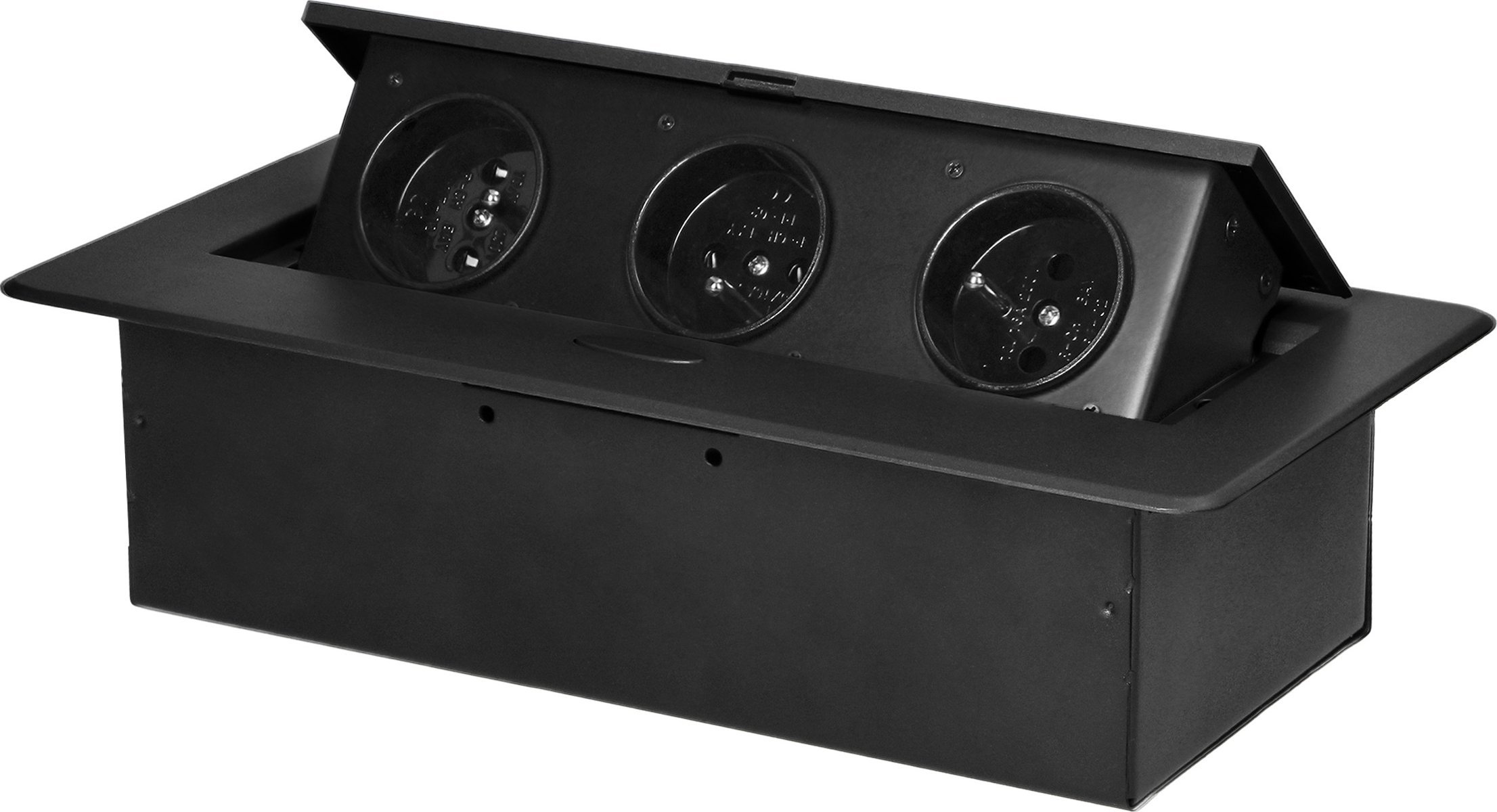 Orno Gniazdo meblowe wpuszczane w blat z płaskim frezowanym rantem, 3x2P+Z, czarne