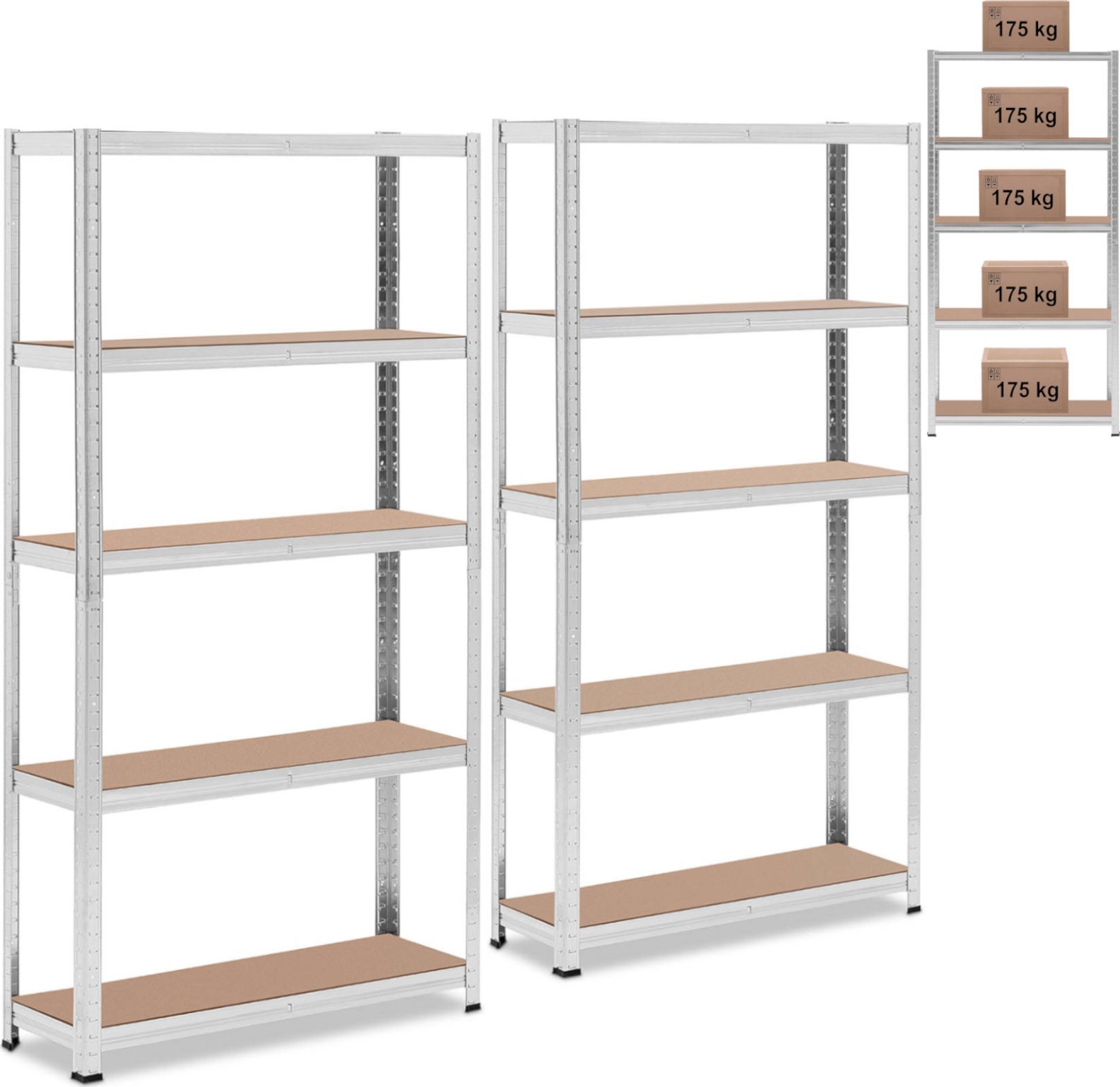 MSW Regał magazynowy metalowy 5 półek 875 kg 90 x 30 x 180 cm szary 2 szt. Regał magazynowy metalowy 5 półek 875 kg 90 x 30 x 180 cm szary 2 szt.