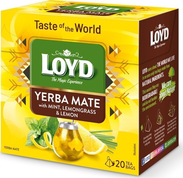 Loyd Yerba Mate z miętą i trawą cytrynową o smaku cytryny - 20 torebek piramidki