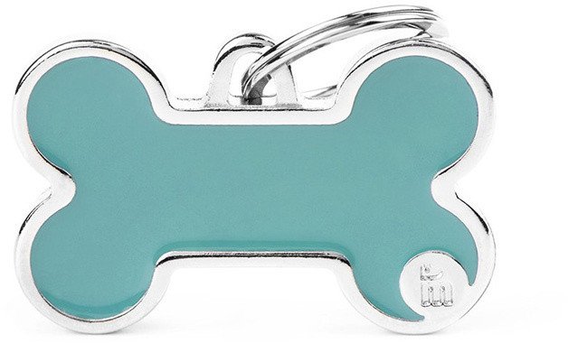 Zawieszka Adresówka Identyfikator z grawerem dla psa i kota kość turkusowa z obramówką L