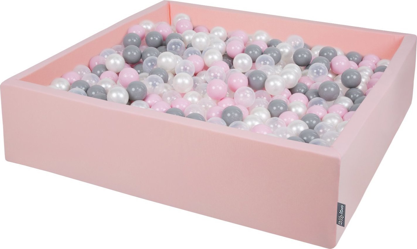 KiddyMoon KiddyMoon Suchy basen kwadratowy z piłeczkami 7cm 120x30 różowy: perła-szary-transparent-pudrowy róż 120x30/200piłek Zabawka basen piankowy