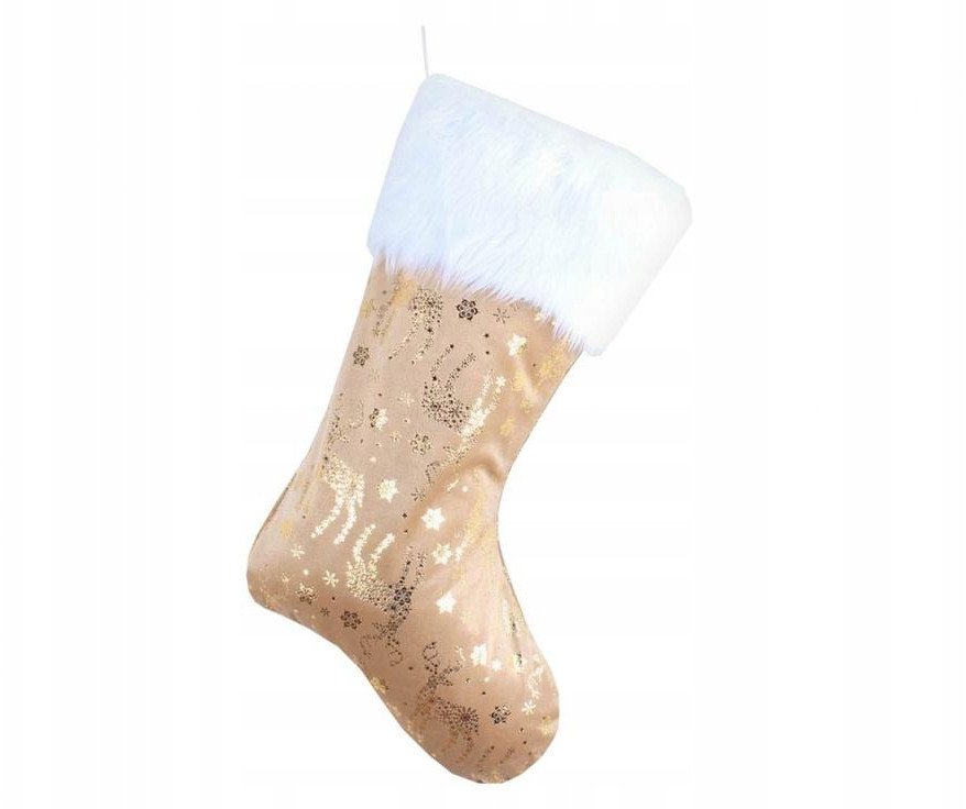 Skarpeta świąteczna w złote renifery 49x22cm