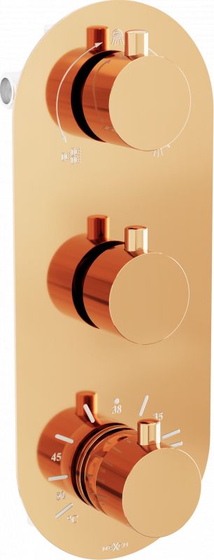 Bateria prysznicowa Mexen Mexen Kai termostatyczna bateria wannowo-prysznicowa 3-wyjściowa różowe złoto - 77603-60