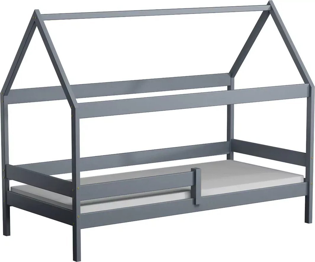 Elior Szare łóżko dla dziecka z barierką i materacem - Petit 3X 190x90 cm