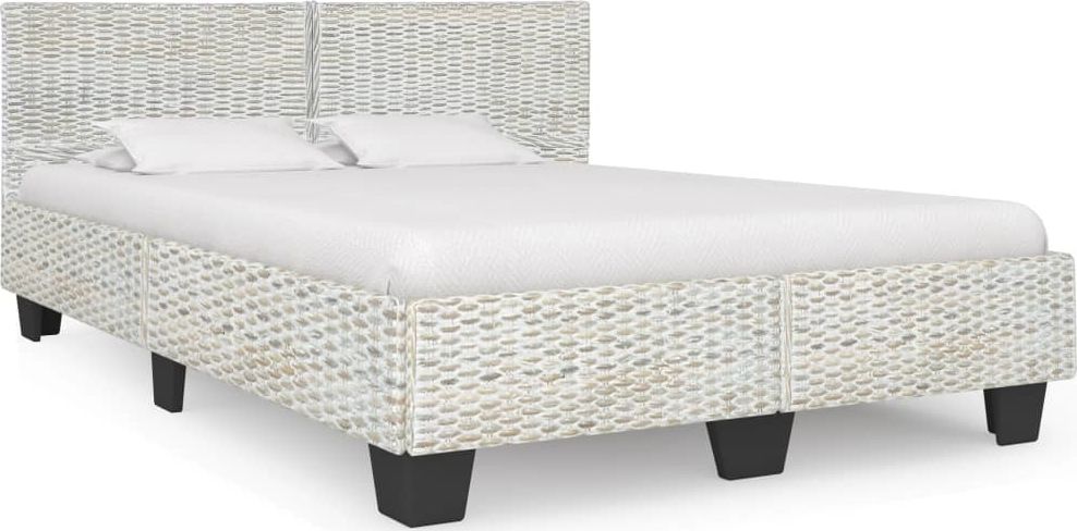 vidaXL Rama łóżka, szara, naturalny rattan, 140 x 200 cm