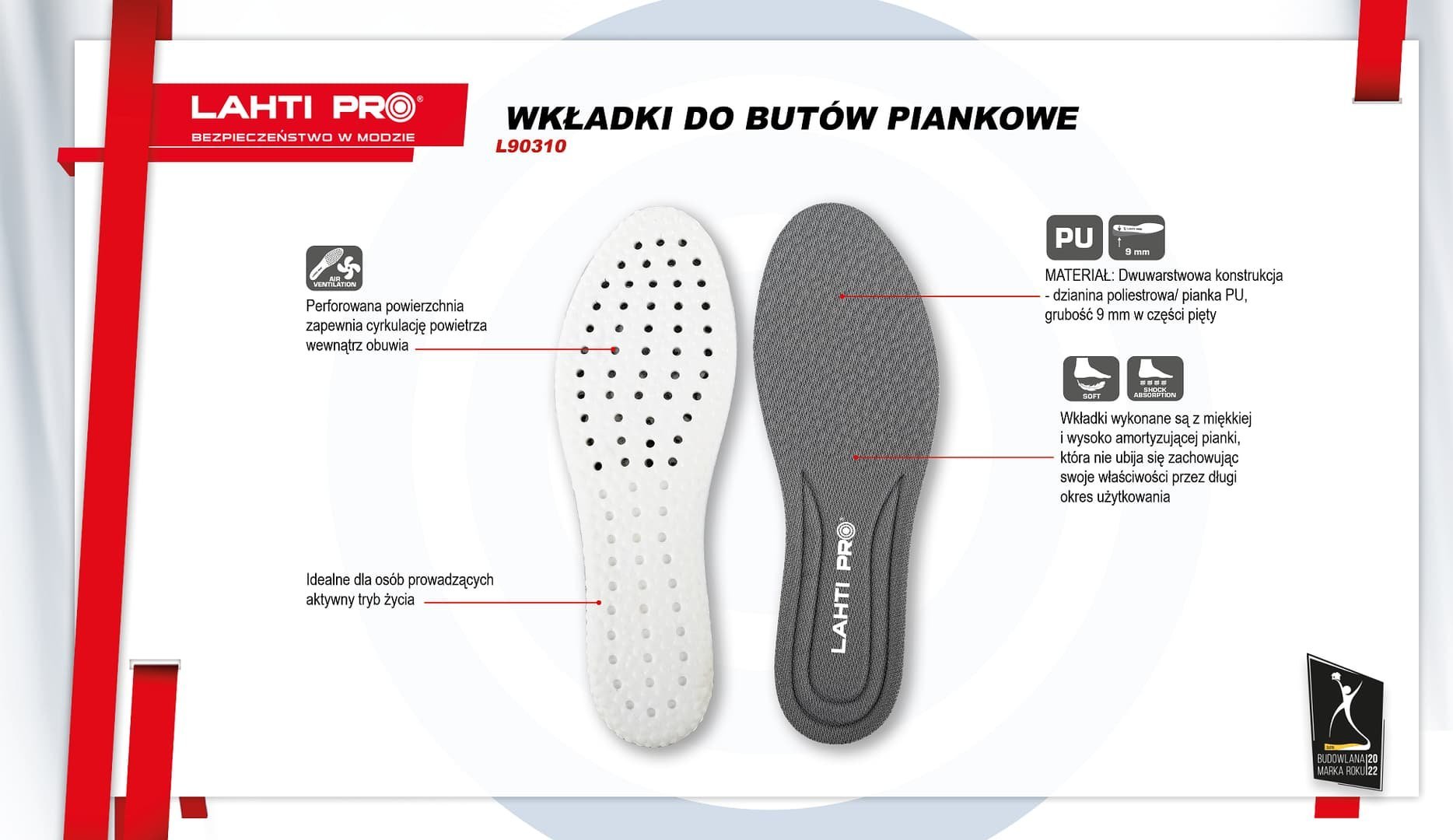 Lahti Pro WKŁADKI DO BUTÓW Z AMORTYZUJĄCEJ PIANKI, "43/44", LAHTI