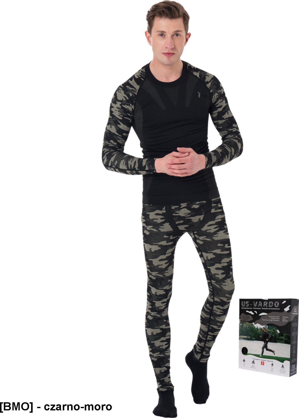 R.E.I.S. US-VARDO - męska bielizna termoaktywna, dodatkowa izolacja przed zimnem, zestaw koszulka z kalesonami, 51% poliester, 34% nylon, 15% spandex