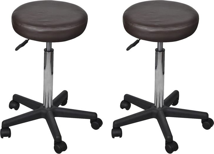 Elior Brązowy zestaw dwóch tapicerowanych taboretów na kółkach - Albin