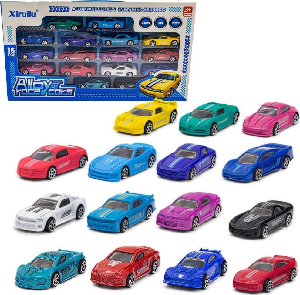 DK Zestaw Samochodów, Metalowe Autka Resoraki 16 Sztuk