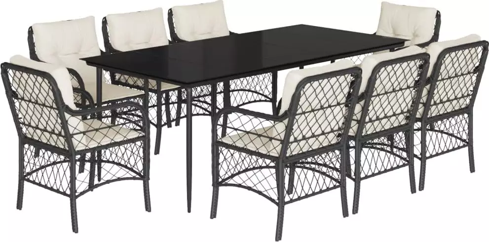 9-cz. zestaw mebli ogrodowych z poduszkami, czarny, rattan PE