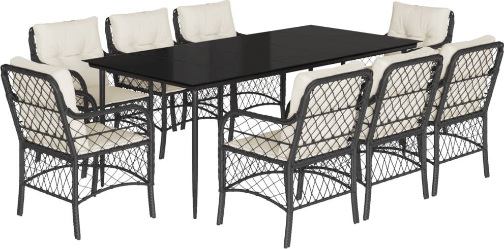 9-cz. zestaw mebli ogrodowych z poduszkami, czarny, rattan PE