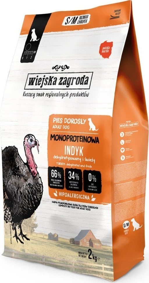 Wiejska Zagroda Karma sucha dla psa Monobiałkowa Indyk (dorosły) chrupki S/M 2kg