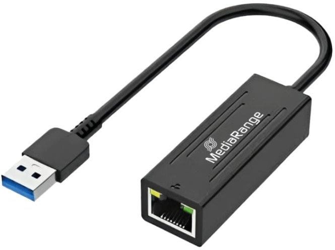 MediaRange USB-A Netzwerkadaper mit RJ45 Port, 20cm, sw