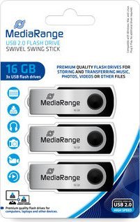 Pendrive MediaRange MediaRange MR910-3 pamięć USB 16 GB USB Typu-A 2.0 Czarny, Srebrny