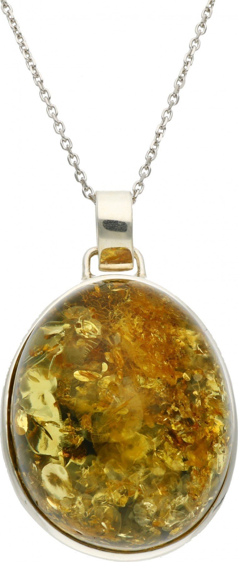 Rosanto Duża srebrna zawieszka z zielono żółtym bursztynem bałtyckim 925