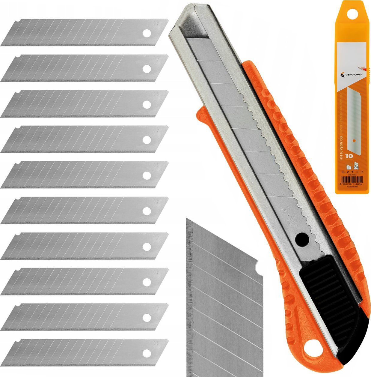 Nóż Ekonomiczny z Wysuwanym Ostrzem Zestaw 10 Ostrzy do Noża 18mm Techrebal