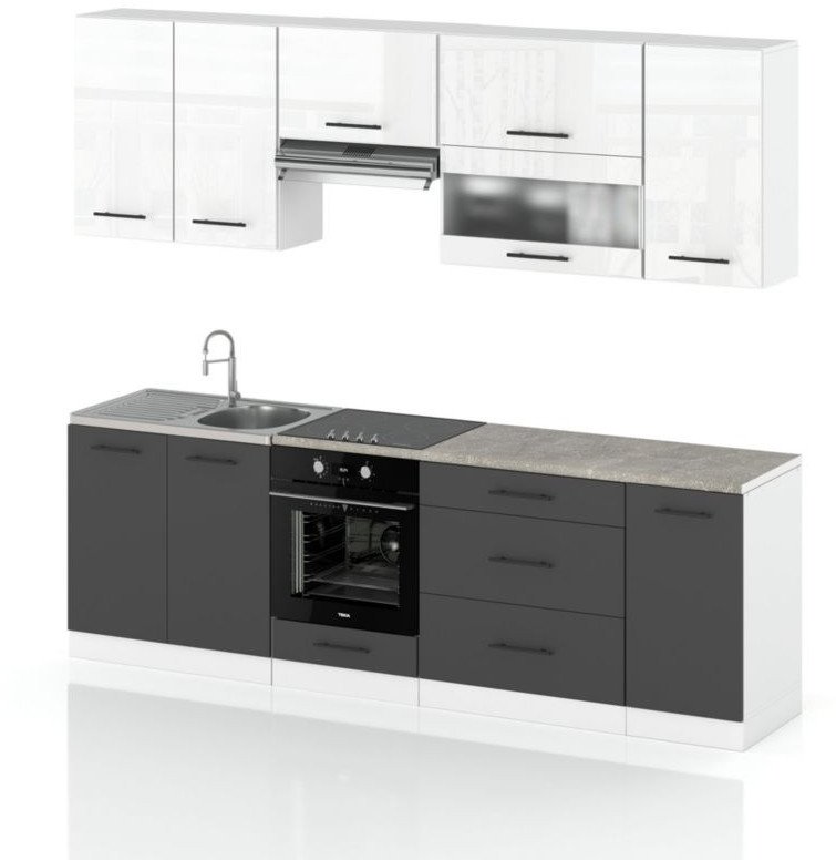 Meble Kuchenne Kuchnia Marocco 2.6m Nowoczesne Modułowe Biały Połysk Szary