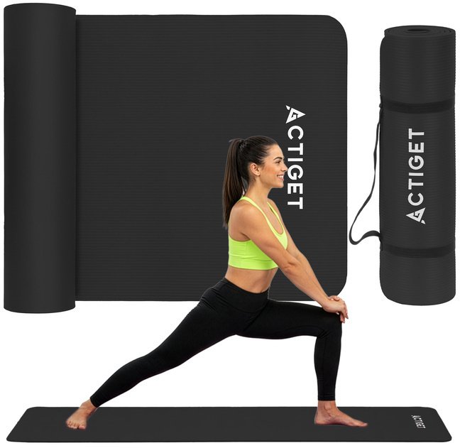 Mata do jogi, ćwiczeń fitness 183x61 cm antypoślizgowa, materac do stretchingu czarny UNIWERSALNY