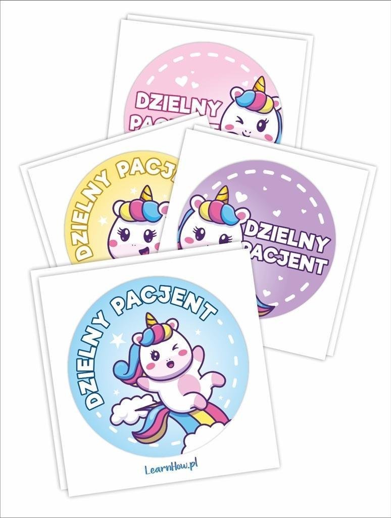 LearnHow Naklejki Dzielny pacjent - Jednorożce 40mm 60szt