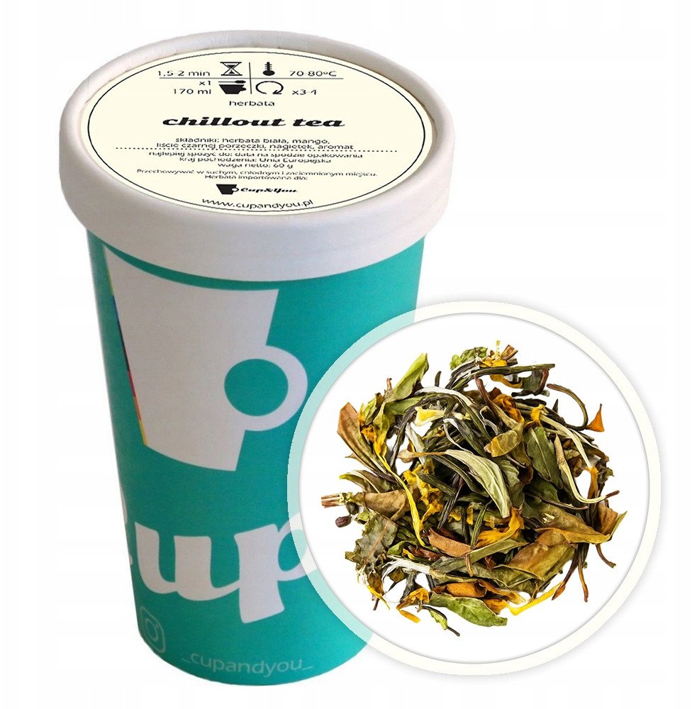 Herbata biała CHILLOUT TEA nagietek mango liście czarnej porzeczki 60g - herbata liściasta sypana mieszanka napar susz