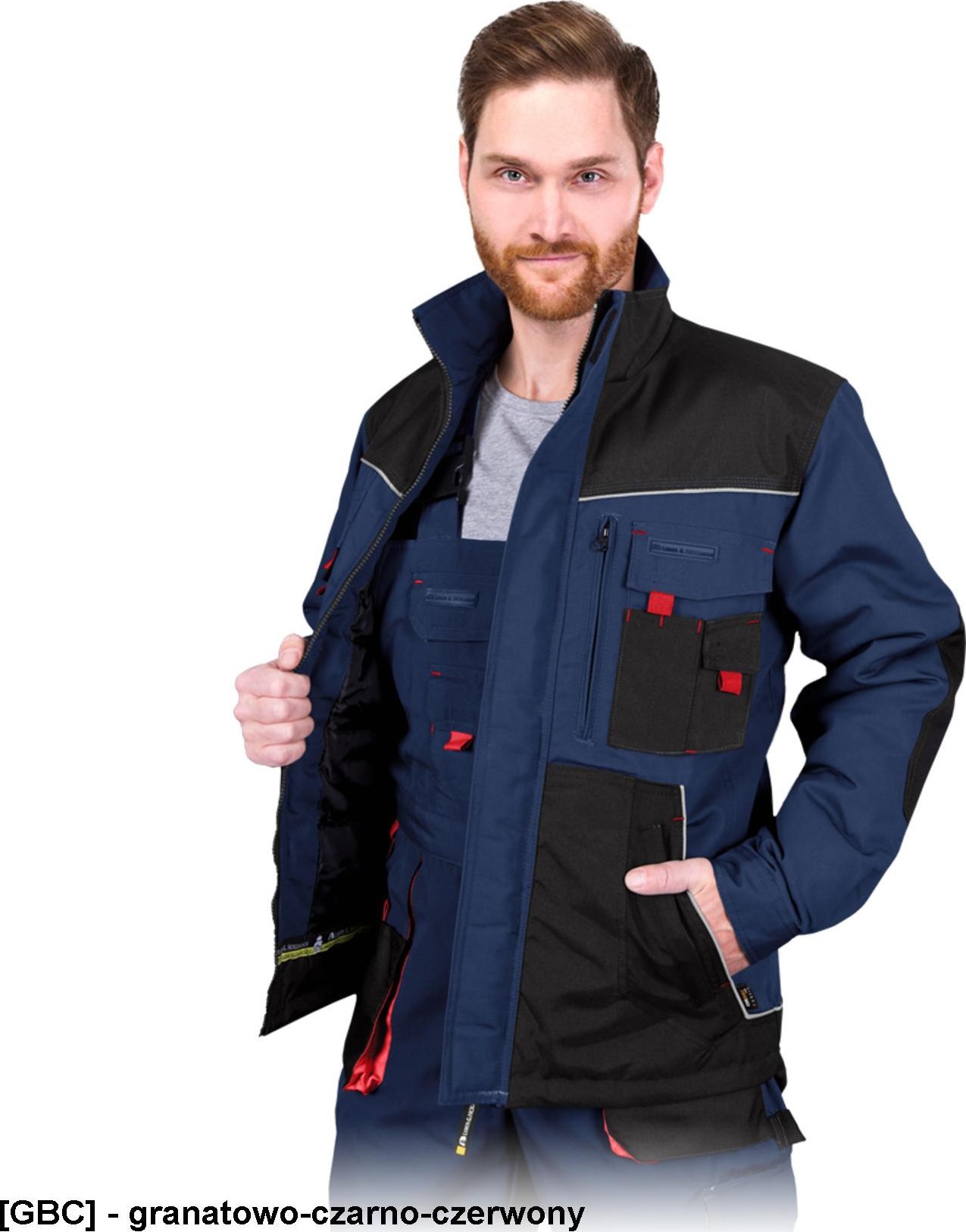 Kurtka męska R.E.I.S. LH-FMNW-J - Kurtka ochronna ocieplana FORMEN - granatowo-czarno-czerwony XL