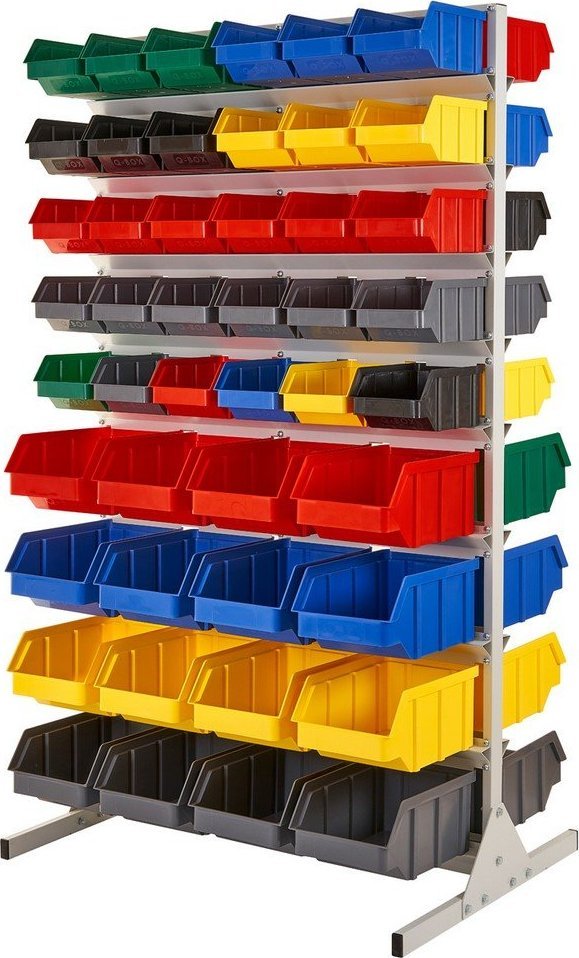 qBox Regał do pojemników warsztatowych, dwustronny. Wym: 1610x940x650mm 92 pojemniki (Regał bez pojemników)