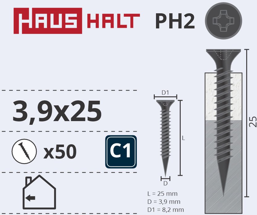 DRYWALL SCREW FOR METAL 3.9X25 50PCS O1