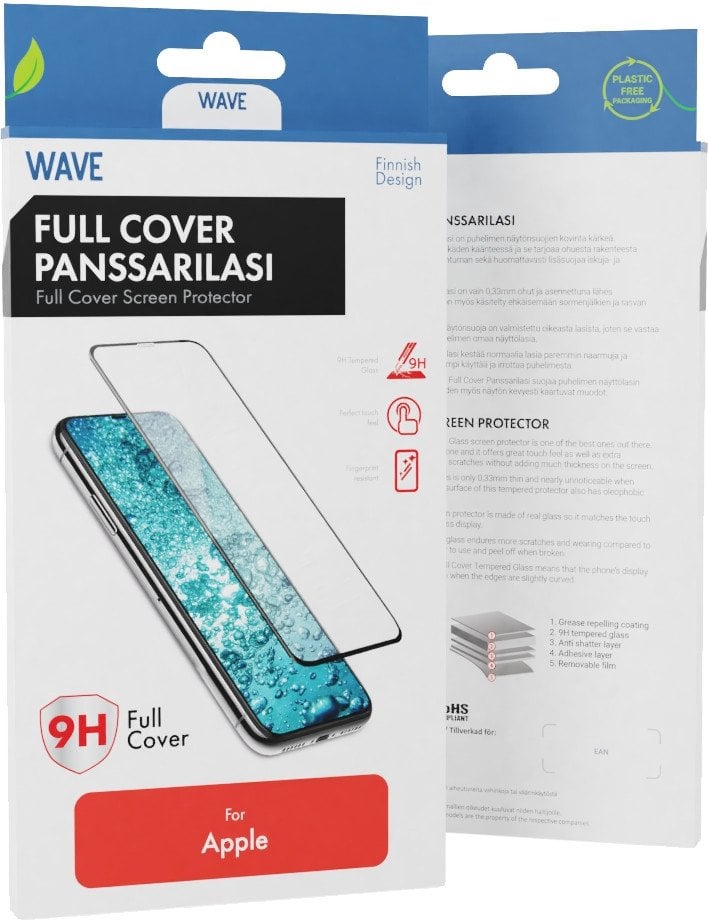 Wave Full Cover Tempered Glass, iPhone 14, Black Frame