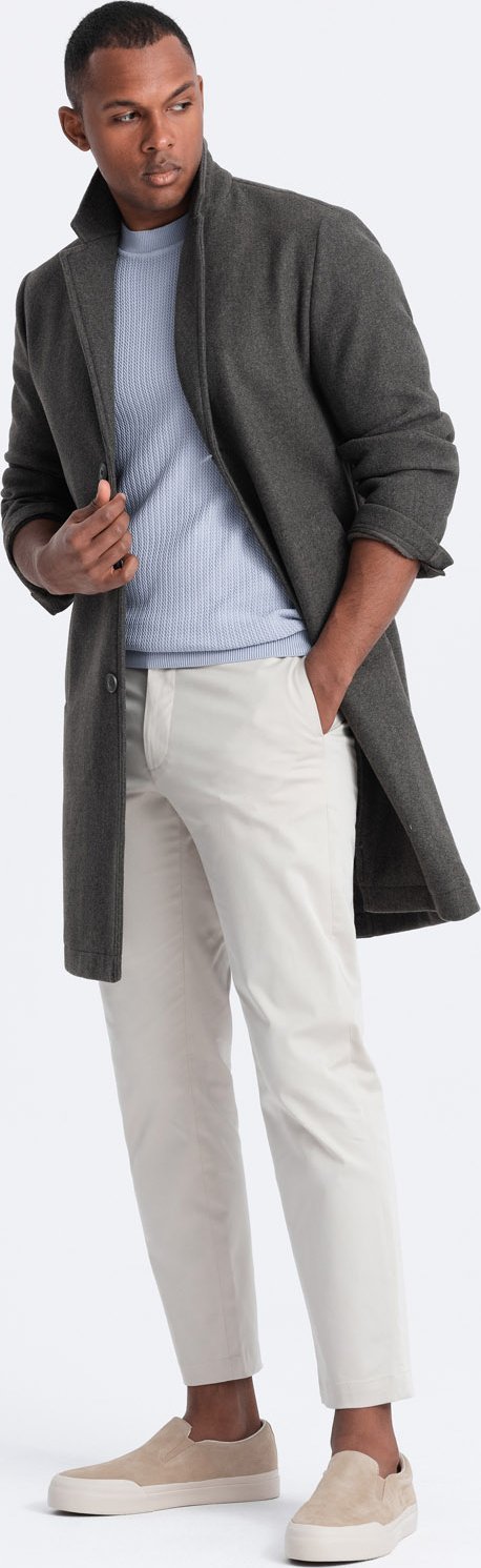 Kurtka męska Ombre Męski lekki płaszcz jednorzędowy - grafitowy-khaki V6 OM-COWC-0104 XXL