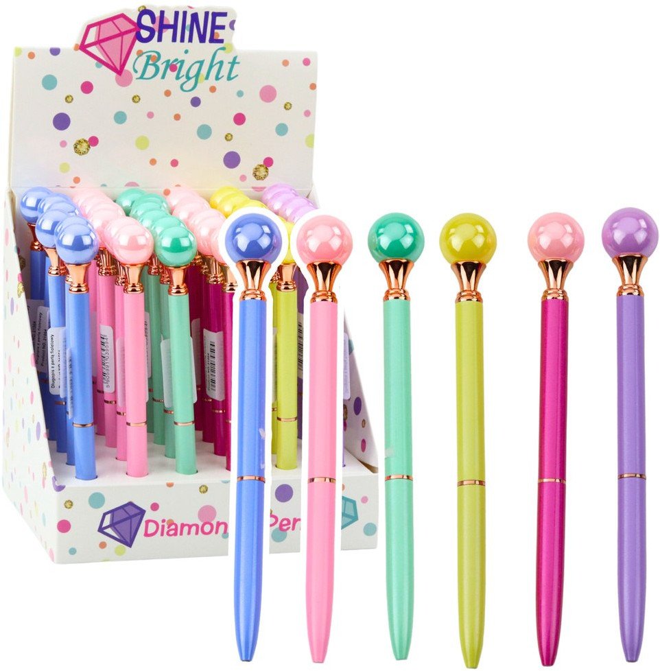 Długopis Z Dużą Perłą Obrotowy Mechanizm Niebieski Tusz 1.0mm Mix LEAN