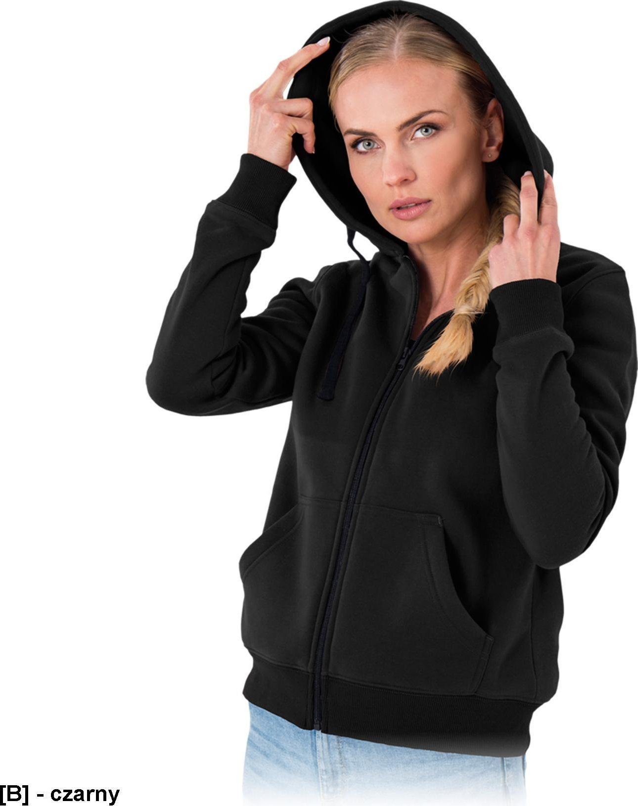 R.E.I.S. MALVA - bluza damska, zapięcie suwak, kaptur ściągany troczki, dwie kieszenie, dół rękawy ściągacz, 100% poliester 220 g/m2 - czarny S