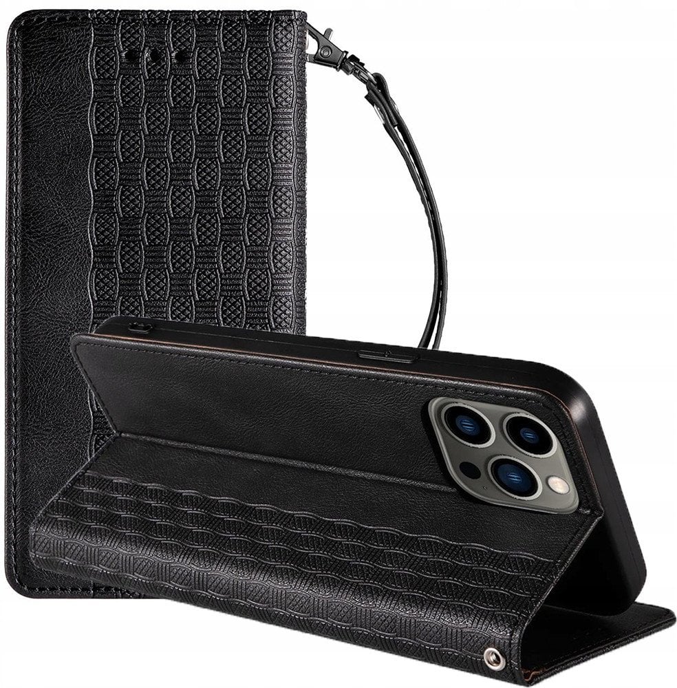 Magnet Strap Case etui iPhone 14 Plus pokrowiec z klapką portfel mini smycz podstawka czarne