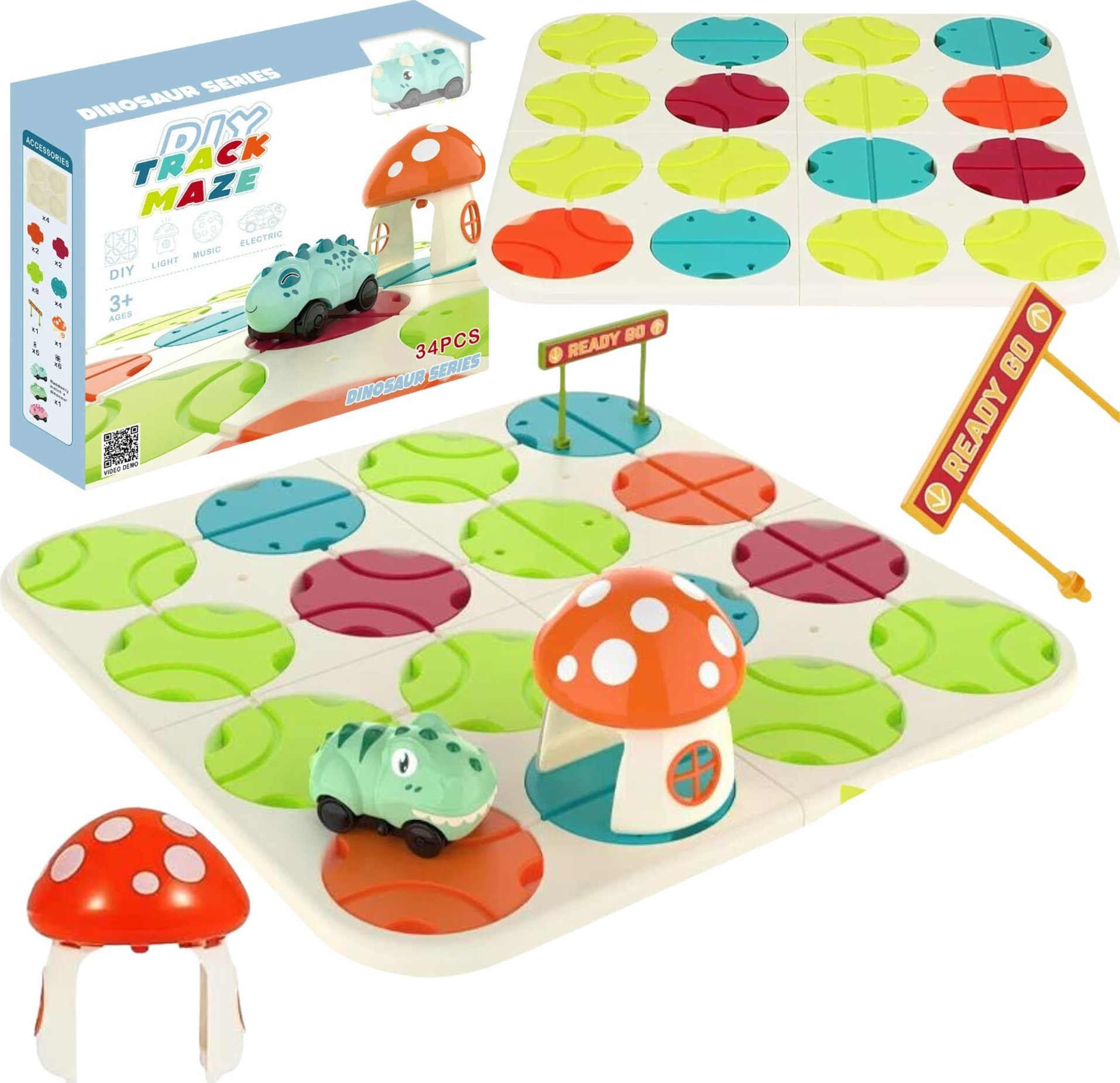 ProNice ZESTAW LABIRYNT DROGOWY BUDOWANIE TRASY DINOZAUR GRZYBEK ŚWIATŁO DŹWIĘK