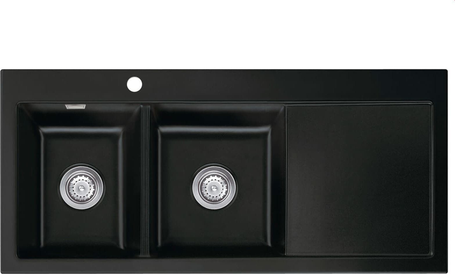 Zlewozmywak SYSTEMCERAM Mera Double Nigra, Zlewozmywak ceramiczny, korek manualny,