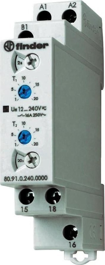 Finder Przekaźnik czasowy jednofunkcyjny LI, LE, sterowanie 12...240VAC/DC, wyjście przekaźnik 1P 16A 250V, szerokość 17,5mm, montaż na szynie DIN 35m