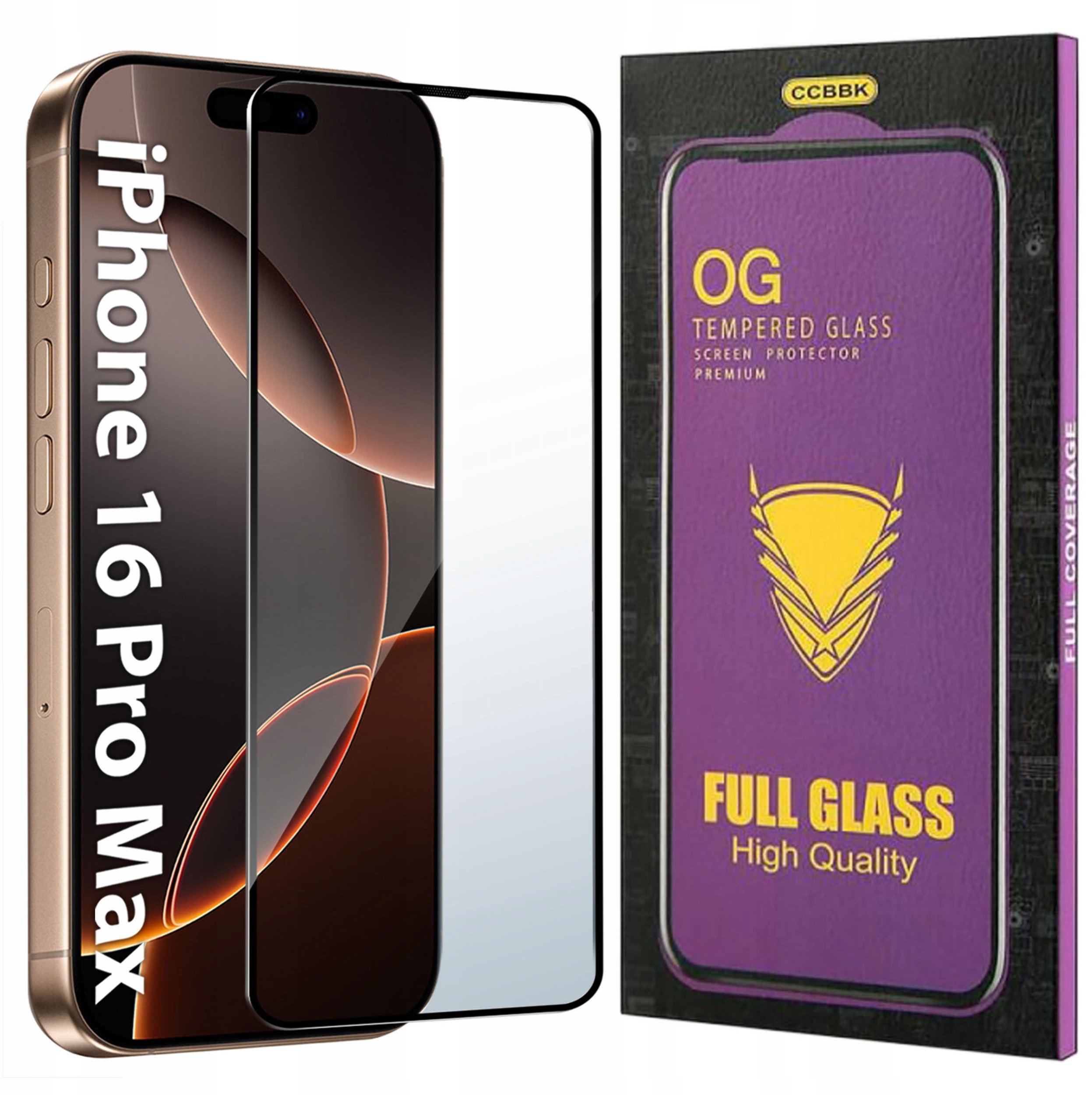 Szkło HARTOWANE 5D do iPhone 16 Pro Max OG PREMIUM CAŁY EKRAN PEŁNE