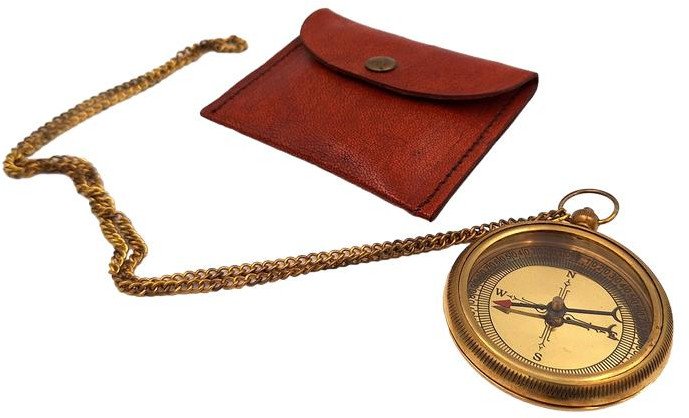 Kompas mosiężny na łańcuszku w skórzanym etui - CN215/2.5