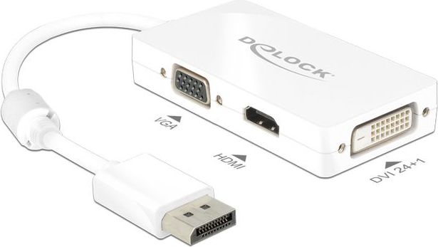 Adapter AV Delock DisplayPort - HDMI - D-Sub (VGA) - DVI-D biały (62655)