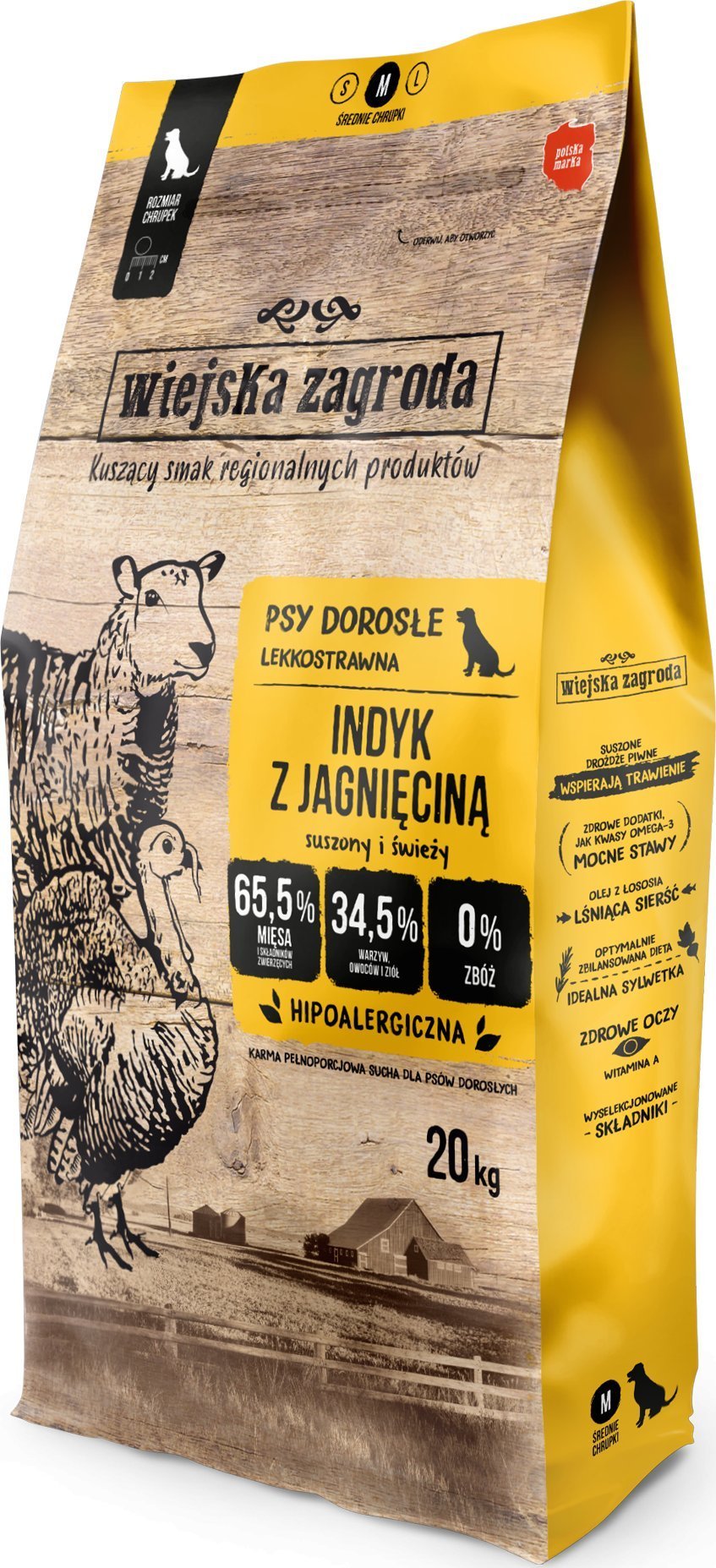 Wiejska Zagroda Karma sucha dla psa Indyk z jagnięciną (dorosły) chrupki M 20kg