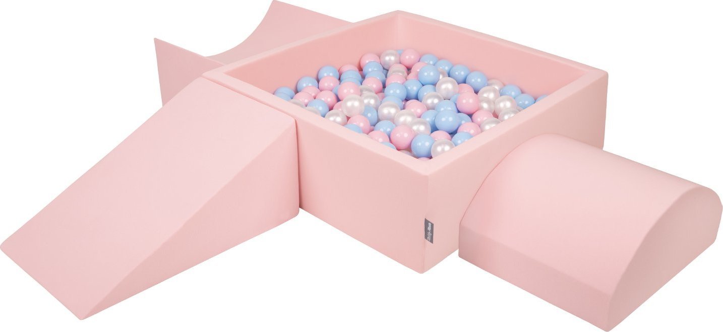 KiddyMoon Piankowy plac zabaw PPZP-KW30D-114 z piłeczkami różowy: babyblue-pudrowy róż-perła basen 200/klin L/rampa L/półwałek L Zabawka plac zabaw