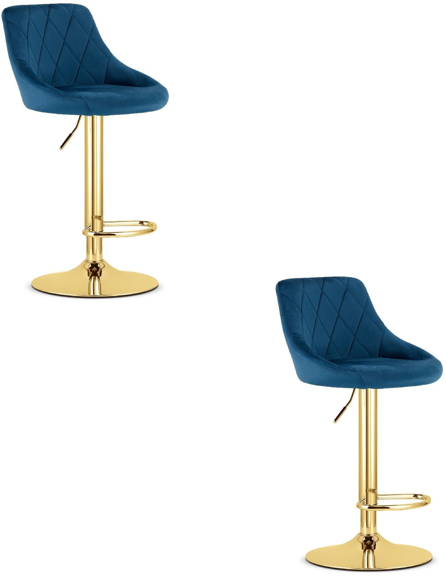Hoker tapicerowany kuchenny granatowy ze złotą bazą 2 szt do wyspy bar
