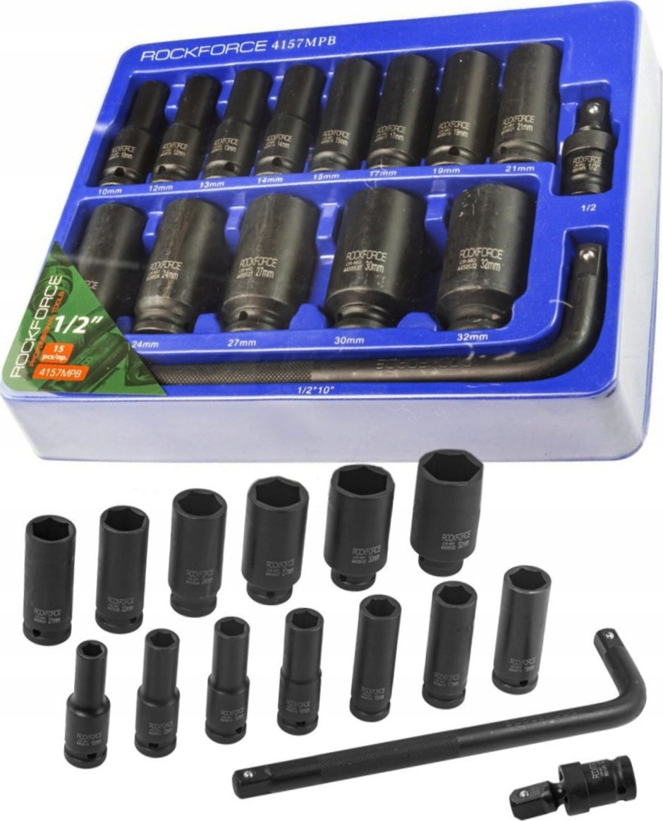 Rockforce Zestaw nasadek udarowych 1/2" 15el.