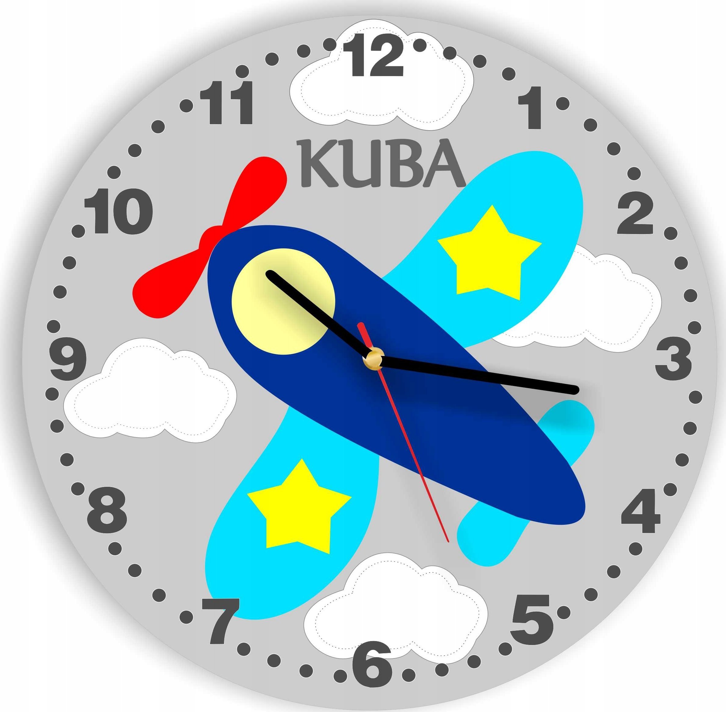 naSciane Zegar dla dzieci samolot z imieniem dziecka